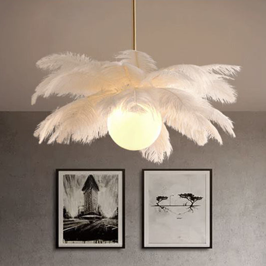 Novelty Palm Tree Hanging Light Nordic Style Feather Living Room Chandelier in White Clearhalo 'Ceiling Lights' 'Chandeliers' 'Modern Chandeliers' 'Modern' Lighting' 2546752