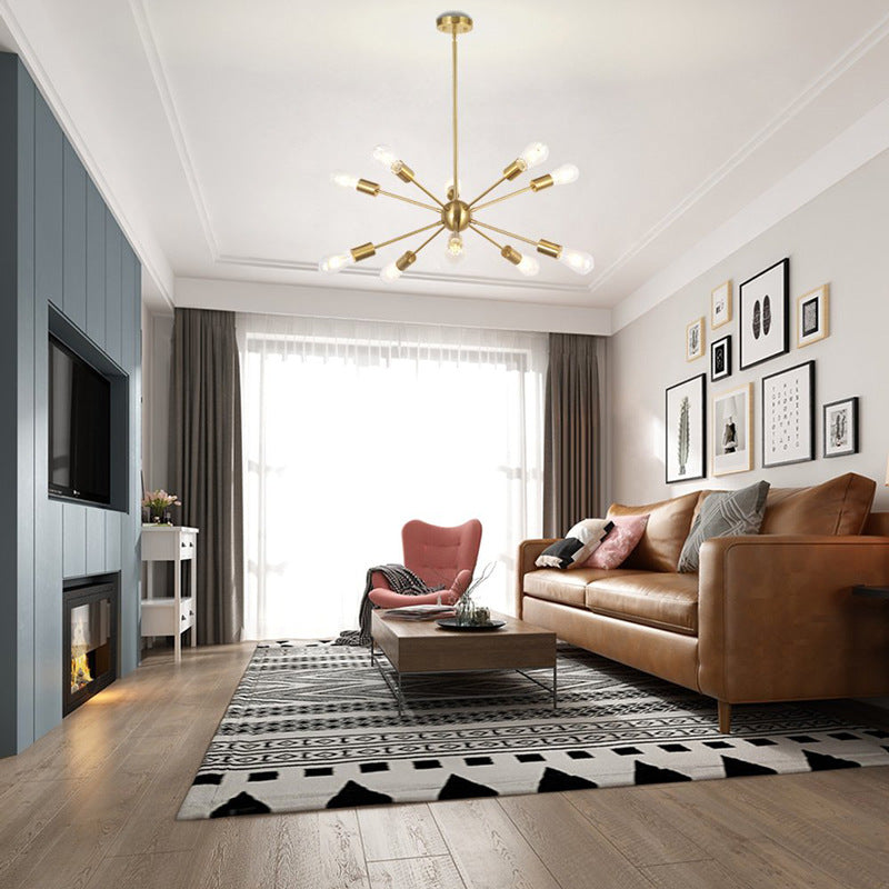 Industrial Bare Bulb Chandelier Metallic Pendant Light Fixture with Sun Burst Design Clearhalo 'Cast Iron' 'Ceiling Lights' 'Chandeliers' 'Industrial Chandeliers' 'Industrial' 'Metal' 'Middle Century Chandeliers' 'Rustic Chandeliers' 'Tiffany' Lighting' 2546803