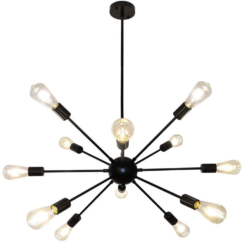 Industrial Bare Bulb Chandelier Metallic Pendant Light Fixture with Sun Burst Design Clearhalo 'Cast Iron' 'Ceiling Lights' 'Chandeliers' 'Industrial Chandeliers' 'Industrial' 'Metal' 'Middle Century Chandeliers' 'Rustic Chandeliers' 'Tiffany' Lighting' 2546804
