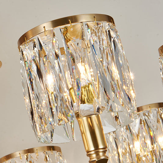 Brass Arced Arm Hanging Lamp Modern Metal Chandelier with Prismatic Crystal Shade Clearhalo 'Ceiling Lights' 'Chandeliers' 'Modern Chandeliers' 'Modern' Lighting' 2546817