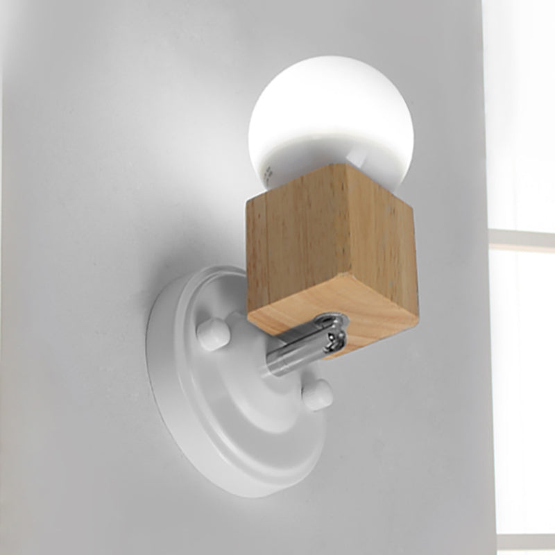 White Finish Exposed Ceiling Mounted Light Retro Metal and Wood 1 Head Balcony Adjustable Semi Flush Light Clearhalo 'Ceiling Lights' 'Close To Ceiling Lights' 'Close to ceiling' 'Semi-flushmount' Lighting' 254683