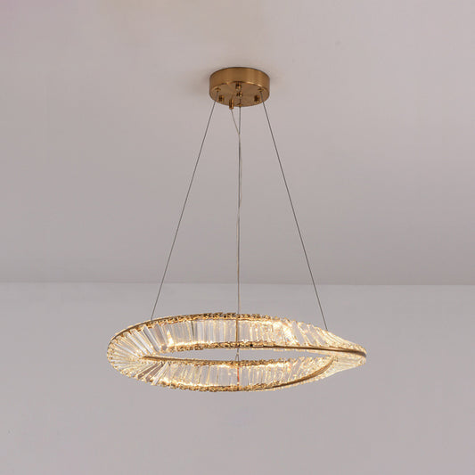 Twisted Ring Shaped Chandelier Modern Crystal LED Brass Suspension Light for Dining Room Brass 23.5"