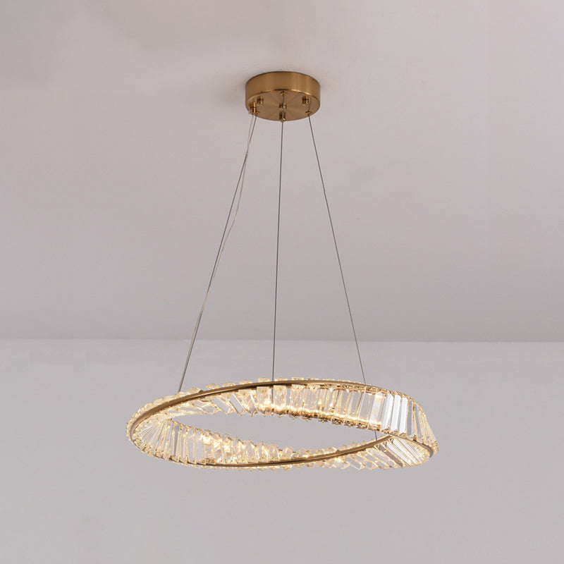 Twisted Ring Shaped Chandelier Modern Crystal LED Brass Suspension Light for Dining Room Brass 31.5" Clearhalo 'Ceiling Lights' 'Chandeliers' 'Modern Chandeliers' 'Modern' Lighting' 2546838