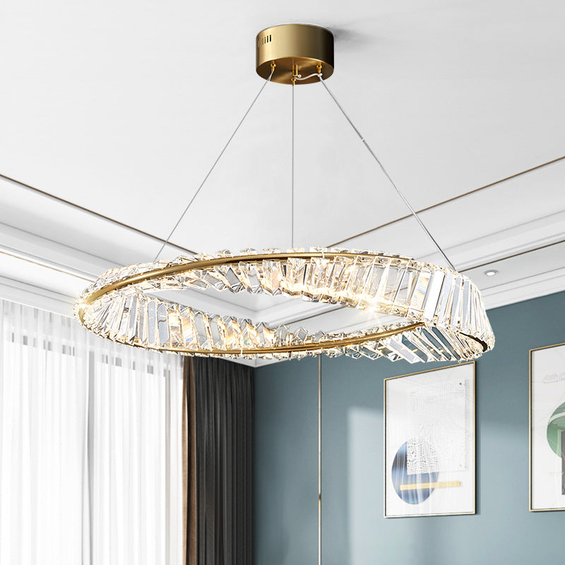 Twisted Ring Shaped Chandelier Modern Crystal LED Brass Suspension Light for Dining Room Clearhalo 'Ceiling Lights' 'Chandeliers' 'Modern Chandeliers' 'Modern' Lighting' 2546839