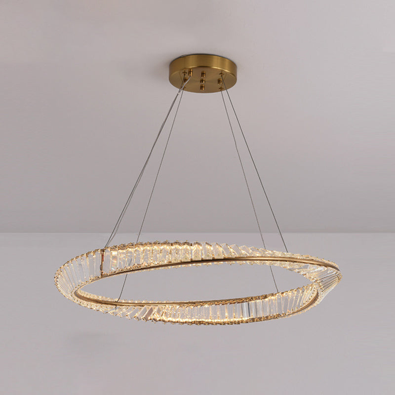 Twisted Ring Shaped Chandelier Modern Crystal LED Brass Suspension Light for Dining Room Brass 39.5" Clearhalo 'Ceiling Lights' 'Chandeliers' 'Modern Chandeliers' 'Modern' Lighting' 2546840