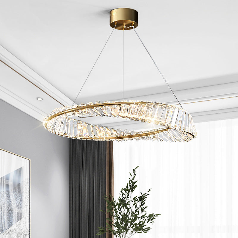 Twisted Ring Shaped Chandelier Modern Crystal LED Brass Suspension Light for Dining Room Clearhalo 'Ceiling Lights' 'Chandeliers' 'Modern Chandeliers' 'Modern' Lighting' 2546841