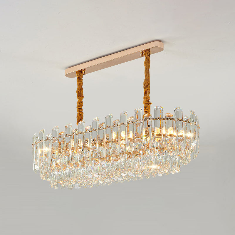 Rose Gold Tier Chandelier Pendant Contemporary Crystal Suspended Lighting Fixture Rose Gold 31.5" Clear Clearhalo 'Ceiling Lights' 'Chandeliers' 'Modern Chandeliers' 'Modern' Lighting' 2546854