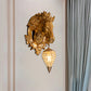 Brass Horse Sconce Light Vintage 1 Light Resin Wall Mount Light with Ice Cream Metal and Crystal Shade, 9.5"/12" Wide Clearhalo 'Wall Lamps & Sconces' 'Wall Lights' Lighting' 254686