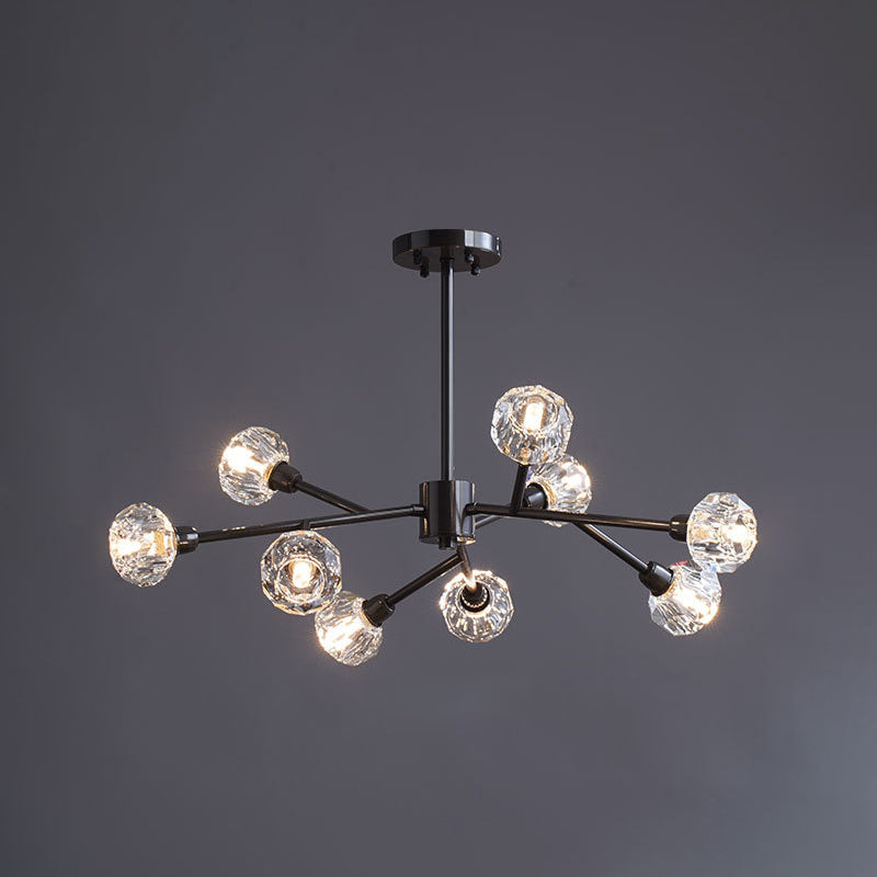 Mini Globe Crystal Chandelier Modern Style Black Finish Pendant Light for Living Room 9 Black Round Clearhalo 'Ceiling Lights' 'Chandeliers' 'Modern Chandeliers' 'Modern' Lighting' 2546868