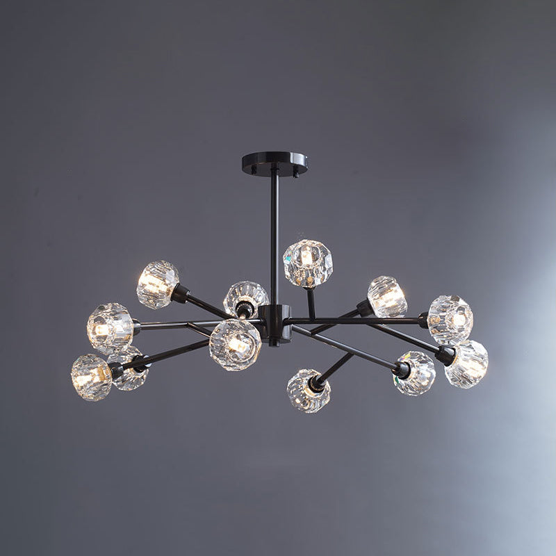 Mini Globe Crystal Chandelier Modern Style Black Finish Pendant Light for Living Room 12 Black Round Clearhalo 'Ceiling Lights' 'Chandeliers' 'Modern Chandeliers' 'Modern' Lighting' 2546870