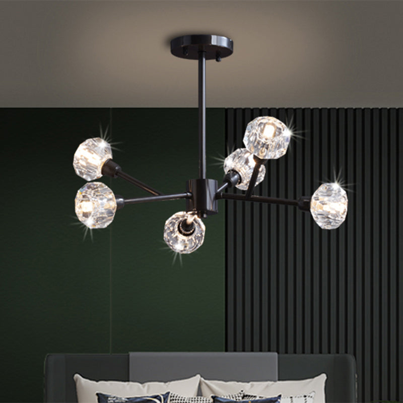 Mini Globe Crystal Chandelier Modern Style Black Finish Pendant Light for Living Room Clearhalo 'Ceiling Lights' 'Chandeliers' 'Modern Chandeliers' 'Modern' Lighting' 2546878
