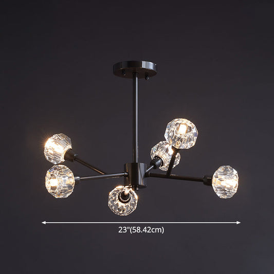 Mini Globe Crystal Chandelier Modern Style Black Finish Pendant Light for Living Room Clearhalo 'Ceiling Lights' 'Chandeliers' 'Modern Chandeliers' 'Modern' Lighting' 2546879