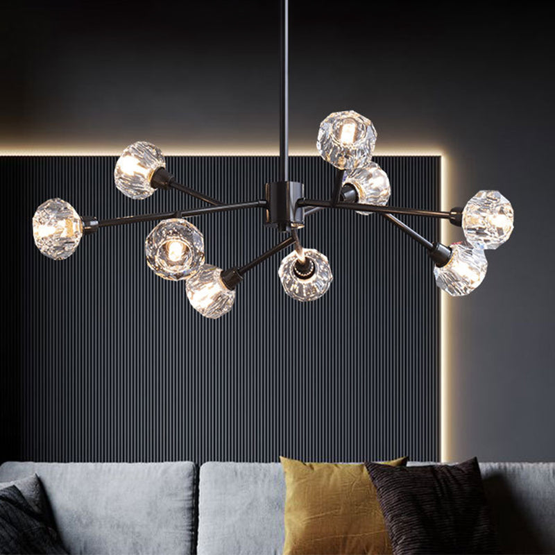 Mini Globe Crystal Chandelier Modern Style Black Finish Pendant Light for Living Room Clearhalo 'Ceiling Lights' 'Chandeliers' 'Modern Chandeliers' 'Modern' Lighting' 2546880