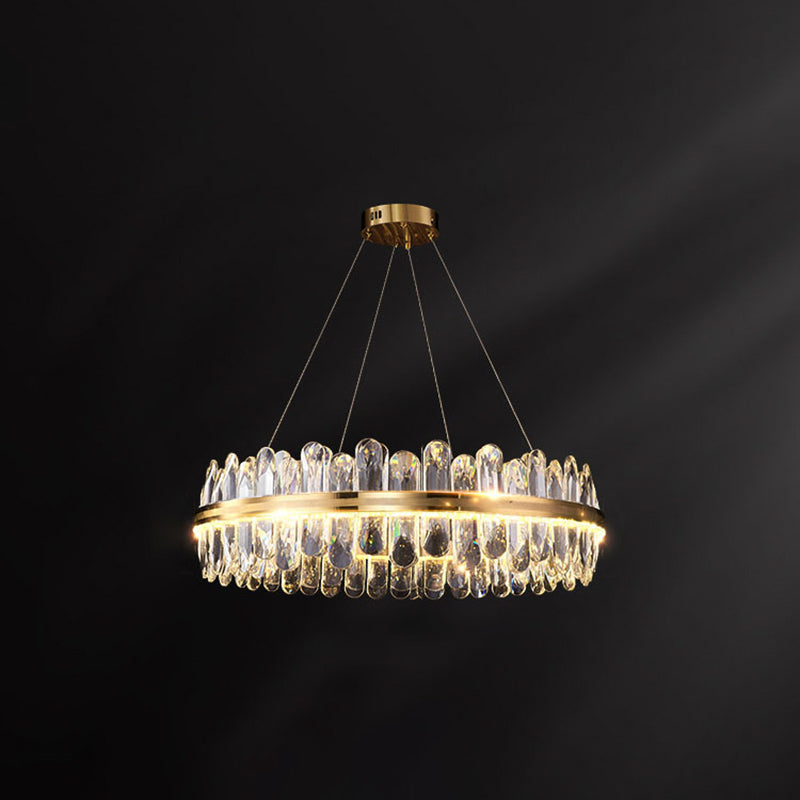 Circle Dining Room Pendant Lighting Crystal LED Minimalistic Chandelier in Brass Brass 23.5" Round Clearhalo 'Ceiling Lights' 'Chandeliers' 'Modern Chandeliers' 'Modern' Lighting' 2546889