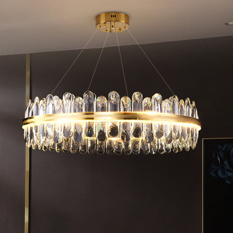 Circle Dining Room Pendant Lighting Crystal LED Minimalistic Chandelier in Brass Clearhalo 'Ceiling Lights' 'Chandeliers' 'Modern Chandeliers' 'Modern' Lighting' 2546890