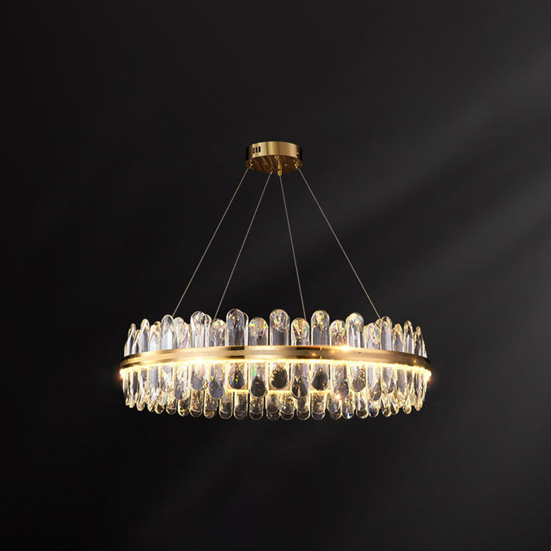 Circle Dining Room Pendant Lighting Crystal LED Minimalistic Chandelier in Brass Brass 31.5" Round Clearhalo 'Ceiling Lights' 'Chandeliers' 'Modern Chandeliers' 'Modern' Lighting' 2546891