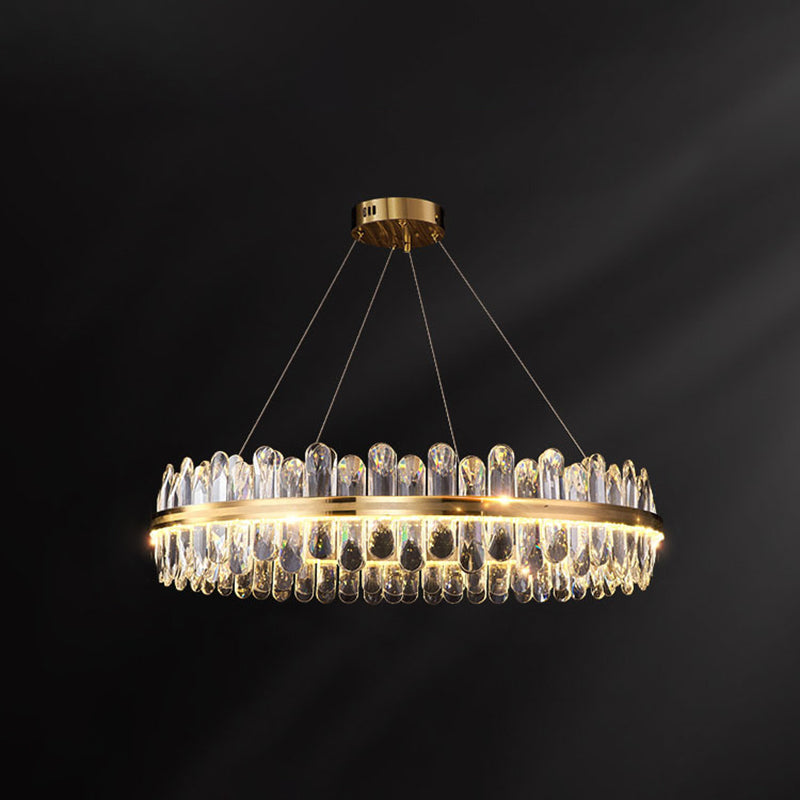 Circle Dining Room Pendant Lighting Crystal LED Minimalistic Chandelier in Brass Brass 39.5" Round Clearhalo 'Ceiling Lights' 'Chandeliers' 'Modern Chandeliers' 'Modern' Lighting' 2546892