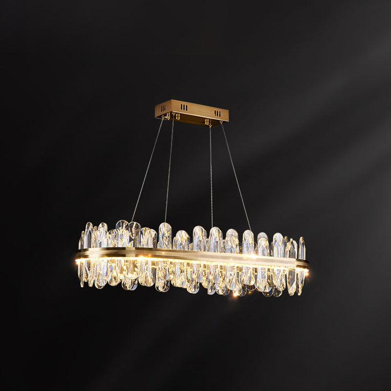 Circle Dining Room Pendant Lighting Crystal LED Minimalistic Chandelier in Brass Brass 31.5" Rectangle Clearhalo 'Ceiling Lights' 'Chandeliers' 'Modern Chandeliers' 'Modern' Lighting' 2546893