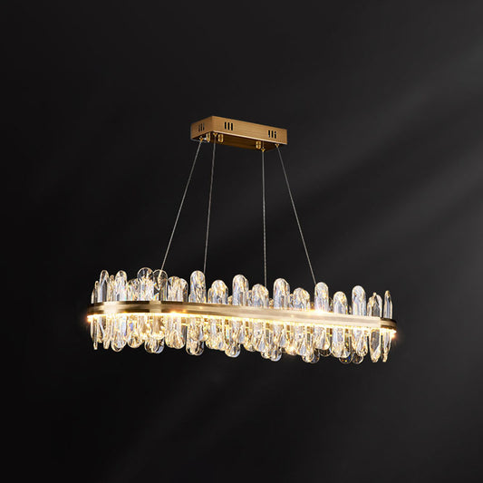 Circle Dining Room Pendant Lighting Crystal LED Minimalistic Chandelier in Brass Brass 39.5" Rectangle Clearhalo 'Ceiling Lights' 'Chandeliers' 'Modern Chandeliers' 'Modern' Lighting' 2546894