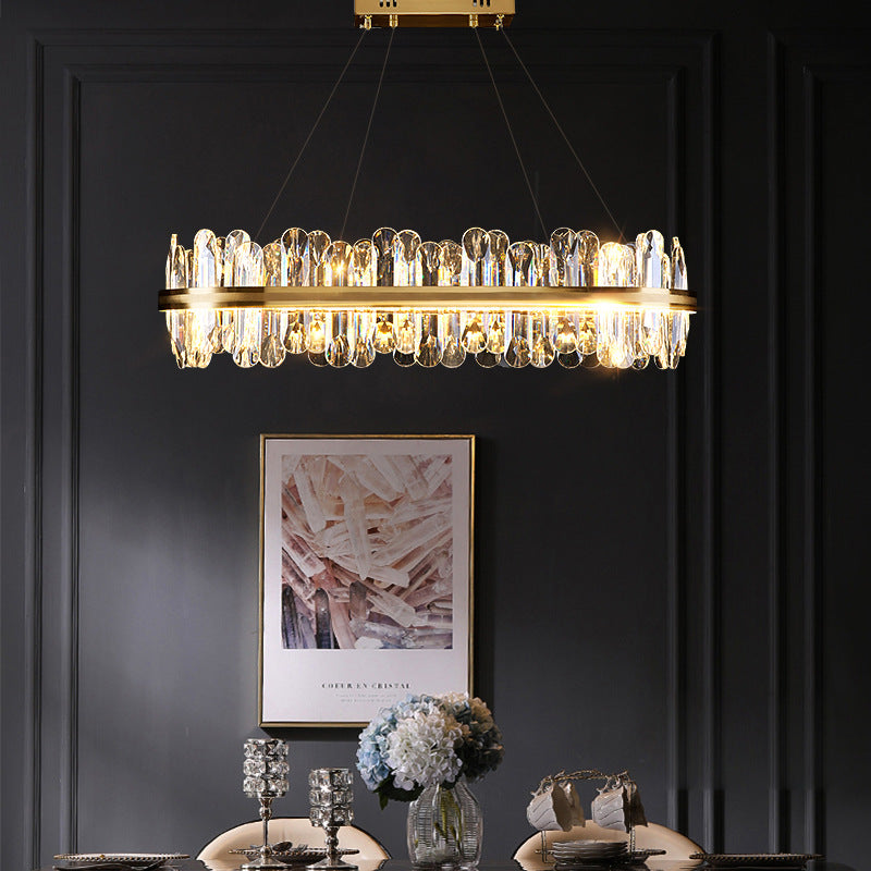 Circle Dining Room Pendant Lighting Crystal LED Minimalistic Chandelier in Brass Clearhalo 'Ceiling Lights' 'Chandeliers' 'Modern Chandeliers' 'Modern' Lighting' 2546895