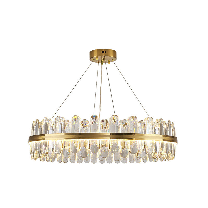 Circle Dining Room Pendant Lighting Crystal LED Minimalistic Chandelier in Brass Clearhalo 'Ceiling Lights' 'Chandeliers' 'Modern Chandeliers' 'Modern' Lighting' 2546897