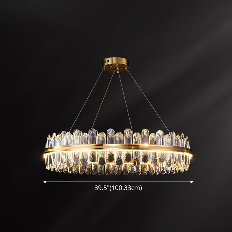Circle Dining Room Pendant Lighting Crystal LED Minimalistic Chandelier in Brass Clearhalo 'Ceiling Lights' 'Chandeliers' 'Modern Chandeliers' 'Modern' Lighting' 2546899