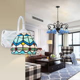 Retro Style Domed Wall Light Fixture Stained Glass 1 Light Down Lighting Wall Mount Fixture in Beige/Blue/Blue-White/White Blue Clearhalo 'Industrial' 'Middle century wall lights' 'Tiffany wall lights' 'Tiffany' 'Wall Lamps & Sconces' 'Wall Lights' Lighting' 25468