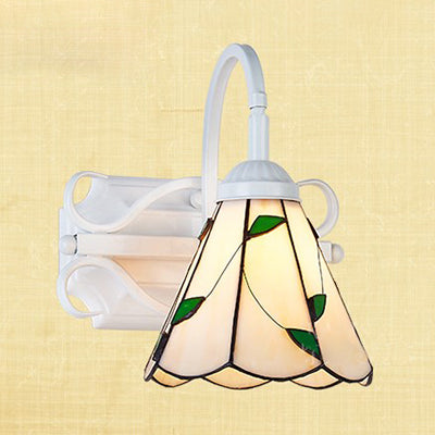 Retro Style Domed Wall Light Fixture Stained Glass 1 Light Down Lighting Wall Mount Fixture in Beige/Blue/Blue-White/White Clearhalo 'Industrial' 'Middle century wall lights' 'Tiffany wall lights' 'Tiffany' 'Wall Lamps & Sconces' 'Wall Lights' Lighting' 25469