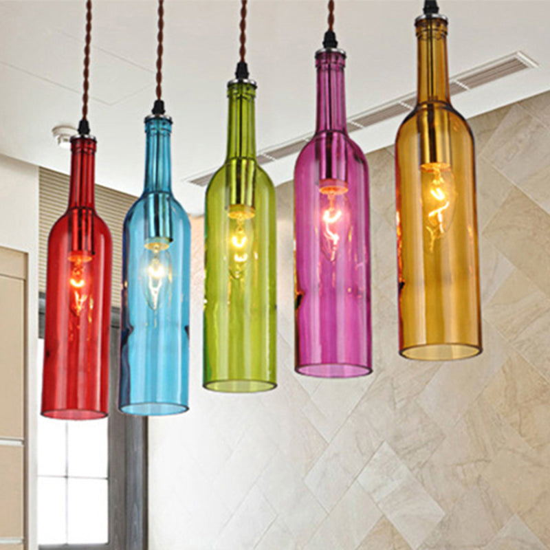 Red/Yellow 1 Head Hanging Light Fixture Vintage Style Glass Wine Bottle Suspension Lamp for Dining Room Clearhalo 'Ceiling Lights' 'Glass shade' 'Glass' 'Industrial Pendants' 'Industrial' 'Middle Century Pendants' 'Pendant Lights' 'Pendants' 'Tiffany' Lighting' 254690