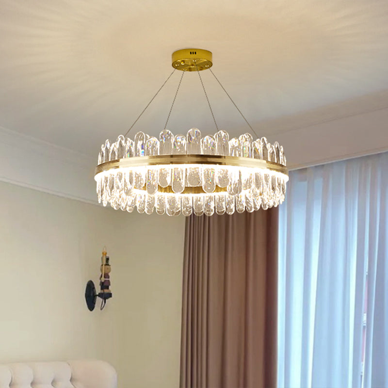 Circle Dining Room Pendant Lighting Crystal LED Minimalistic Chandelier in Brass Clearhalo 'Ceiling Lights' 'Chandeliers' 'Modern Chandeliers' 'Modern' Lighting' 2546900