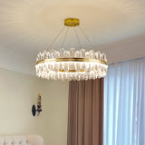 Circle Dining Room Pendant Lighting Crystal LED Minimalistic Chandelier in Brass Clearhalo 'Ceiling Lights' 'Chandeliers' 'Modern Chandeliers' 'Modern' Lighting' 2546900