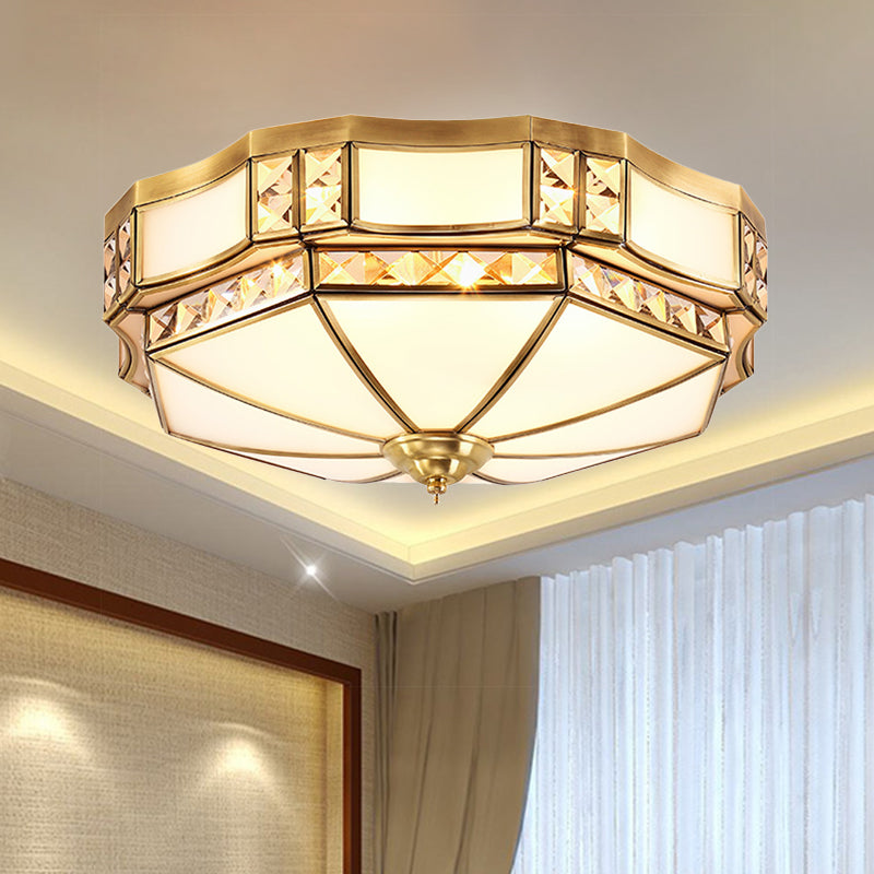 Yurt Shape Flush Lamp Traditional 3/4/6 Lights White Glass Ceiling Flush Mount with Crystal Accent Clearhalo 'Ceiling Lights' 'Close To Ceiling Lights' 'Close to ceiling' 'Flush mount' Lighting' 254692