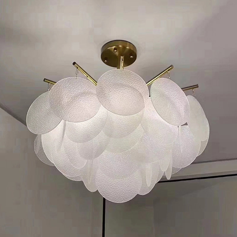 Tiered Discs Suspension Lighting Modern Dining Room Ceiling Chandelier in Brass-White Clearhalo 'Ceiling Lights' 'Chandeliers' 'Glass shade' 'Glass' 'Modern Chandeliers' 'Modern' 'Pendant Lights' Lighting' 2546952