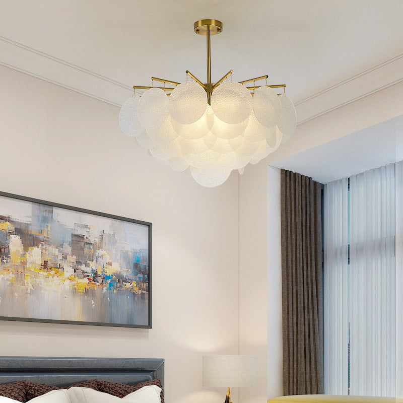 Tiered Discs Suspension Lighting Modern Dining Room Ceiling Chandelier in Brass-White Clearhalo 'Ceiling Lights' 'Chandeliers' 'Glass shade' 'Glass' 'Modern Chandeliers' 'Modern' 'Pendant Lights' Lighting' 2546955