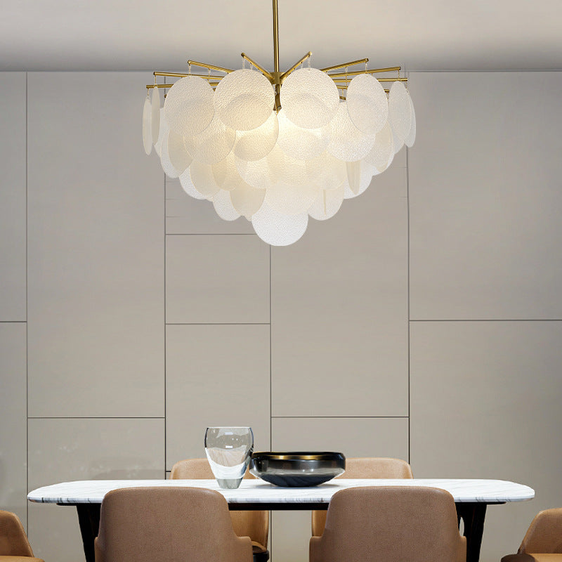 Tiered Discs Suspension Lighting Modern Dining Room Ceiling Chandelier in Brass-White Clearhalo 'Ceiling Lights' 'Chandeliers' 'Glass shade' 'Glass' 'Modern Chandeliers' 'Modern' 'Pendant Lights' Lighting' 2546958
