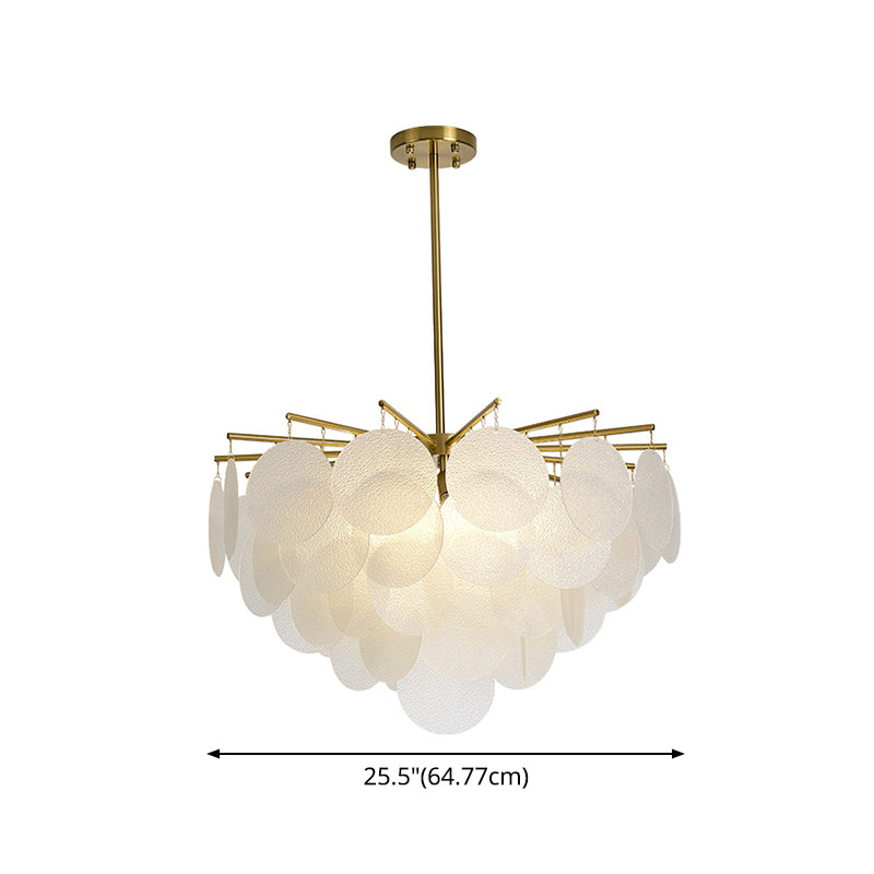 Tiered Discs Suspension Lighting Modern Dining Room Ceiling Chandelier in Brass-White Clearhalo 'Ceiling Lights' 'Chandeliers' 'Glass shade' 'Glass' 'Modern Chandeliers' 'Modern' 'Pendant Lights' Lighting' 2546960