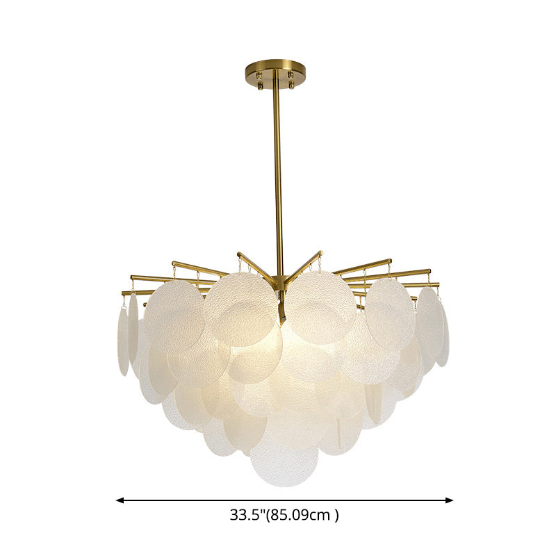 Tiered Discs Suspension Lighting Modern Dining Room Ceiling Chandelier in Brass-White Clearhalo 'Ceiling Lights' 'Chandeliers' 'Glass shade' 'Glass' 'Modern Chandeliers' 'Modern' 'Pendant Lights' Lighting' 2546961