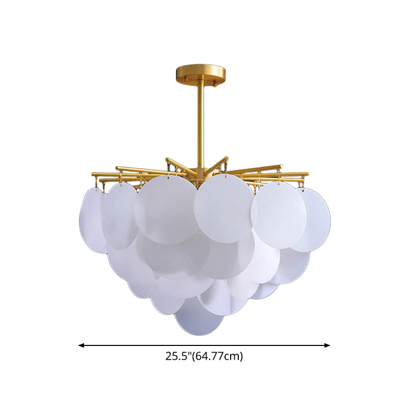 Tiered Discs Suspension Lighting Modern Dining Room Ceiling Chandelier in Brass-White Clearhalo 'Ceiling Lights' 'Chandeliers' 'Glass shade' 'Glass' 'Modern Chandeliers' 'Modern' 'Pendant Lights' Lighting' 2546963