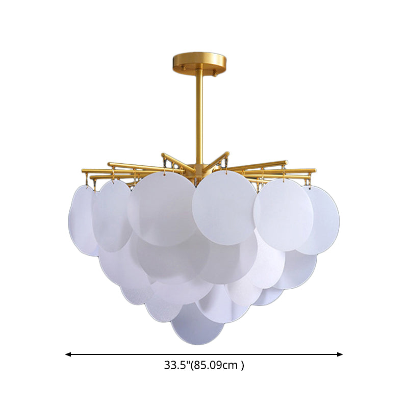 Tiered Discs Suspension Lighting Modern Dining Room Ceiling Chandelier in Brass-White Clearhalo 'Ceiling Lights' 'Chandeliers' 'Glass shade' 'Glass' 'Modern Chandeliers' 'Modern' 'Pendant Lights' Lighting' 2546964