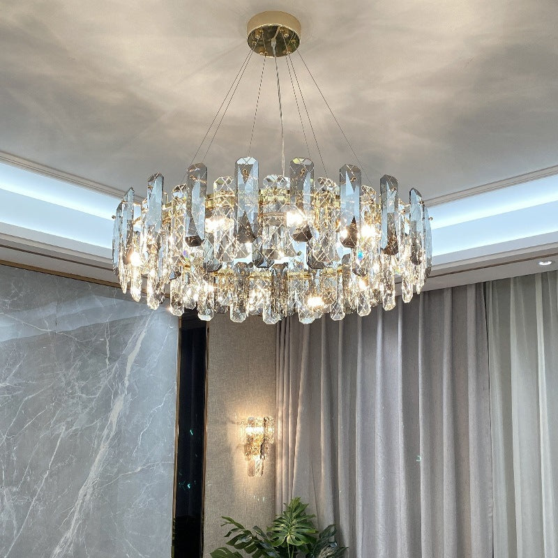 Round Prismatic Crystal Chandelier Pendant Minimalist Brass Finish Hanging Light Clearhalo 'Ceiling Lights' 'Chandeliers' 'Modern Chandeliers' 'Modern' Lighting' 2546966
