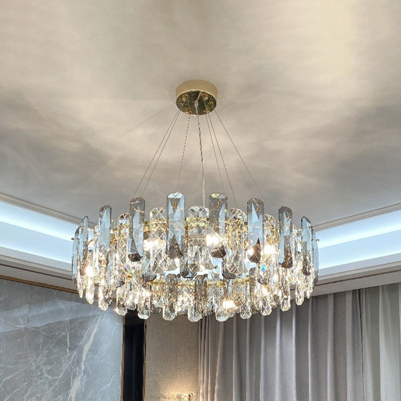 Round Prismatic Crystal Chandelier Pendant Minimalist Brass Finish Hanging Light Brass 23.5" Clearhalo 'Ceiling Lights' 'Chandeliers' 'Modern Chandeliers' 'Modern' Lighting' 2546968