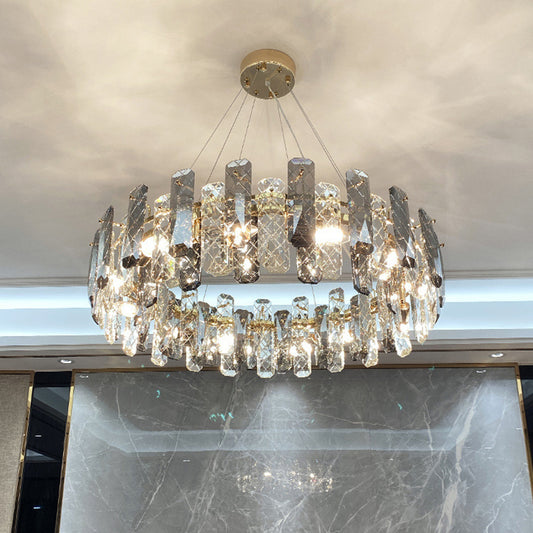Round Prismatic Crystal Chandelier Pendant Minimalist Brass Finish Hanging Light Clearhalo 'Ceiling Lights' 'Chandeliers' 'Modern Chandeliers' 'Modern' Lighting' 2546969