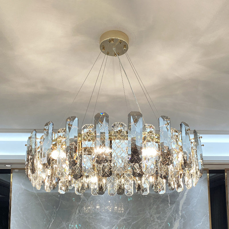 Round Prismatic Crystal Chandelier Pendant Minimalist Brass Finish Hanging Light Brass 31.5" Clearhalo 'Ceiling Lights' 'Chandeliers' 'Modern Chandeliers' 'Modern' Lighting' 2546970