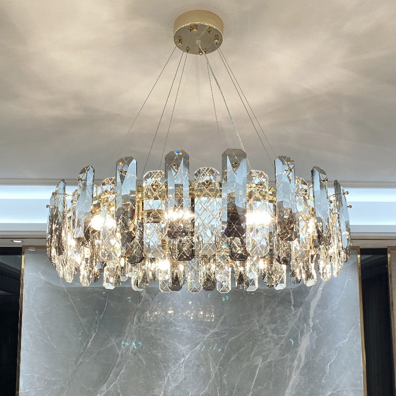 Round Prismatic Crystal Chandelier Pendant Minimalist Brass Finish Hanging Light Clearhalo 'Ceiling Lights' 'Chandeliers' 'Modern Chandeliers' 'Modern' Lighting' 2546971