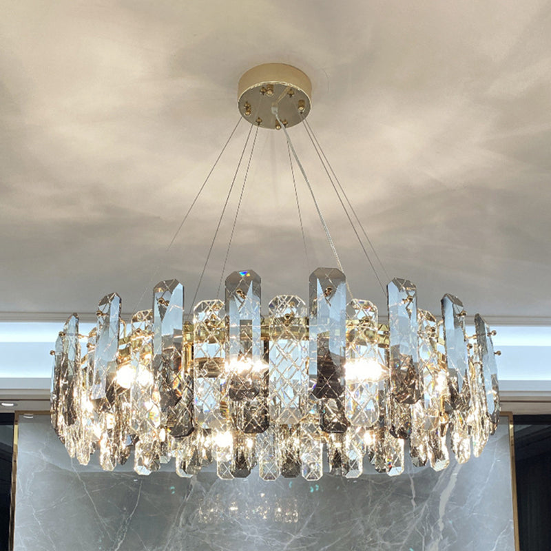 Round Prismatic Crystal Chandelier Pendant Minimalist Brass Finish Hanging Light Brass 39" Clearhalo 'Ceiling Lights' 'Chandeliers' 'Modern Chandeliers' 'Modern' Lighting' 2546972