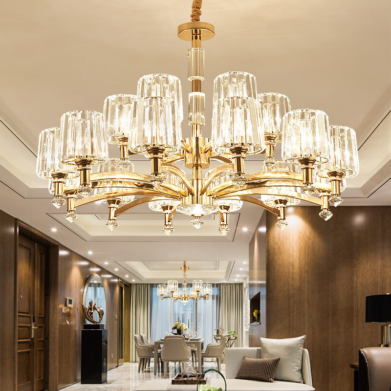 Cylindrical Chandelier Light Minimalist Optic Crystal Prism Gold Pendant for Living Room Clearhalo 'Ceiling Lights' 'Chandeliers' 'Modern Chandeliers' 'Modern' Lighting' 2546979
