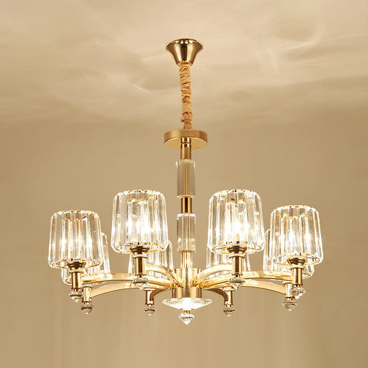Cylindrical Chandelier Light Minimalist Optic Crystal Prism Gold Pendant for Living Room 8 Gold Clearhalo 'Ceiling Lights' 'Chandeliers' 'Modern Chandeliers' 'Modern' Lighting' 2546981