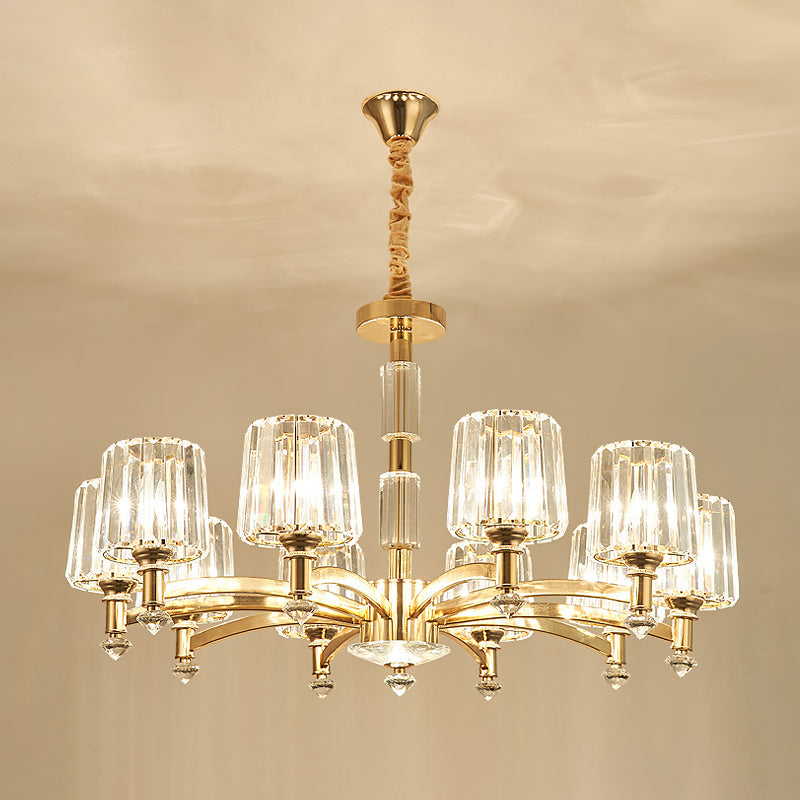 Cylindrical Chandelier Light Minimalist Optic Crystal Prism Gold Pendant for Living Room 10 Gold Clearhalo 'Ceiling Lights' 'Chandeliers' 'Modern Chandeliers' 'Modern' Lighting' 2546982