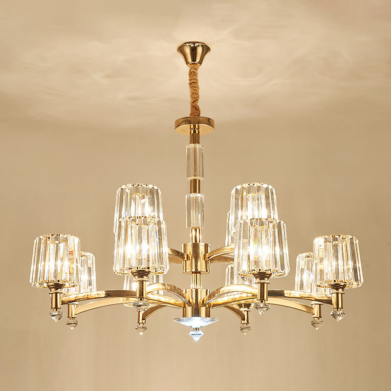Cylindrical Chandelier Light Minimalist Optic Crystal Prism Gold Pendant for Living Room 12 Gold Clearhalo 'Ceiling Lights' 'Chandeliers' 'Modern Chandeliers' 'Modern' Lighting' 2546984