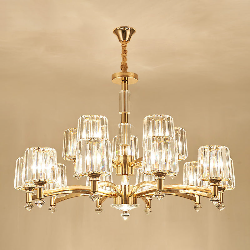 Cylindrical Chandelier Light Minimalist Optic Crystal Prism Gold Pendant for Living Room 15 Gold Clearhalo 'Ceiling Lights' 'Chandeliers' 'Modern Chandeliers' 'Modern' Lighting' 2546985